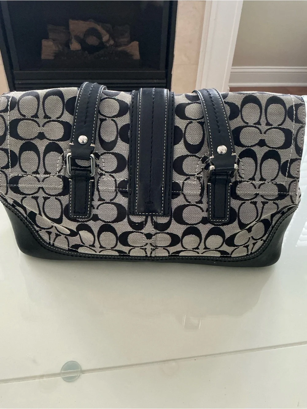 Coach Black and Cream Signature Bucket Shoulder Bag